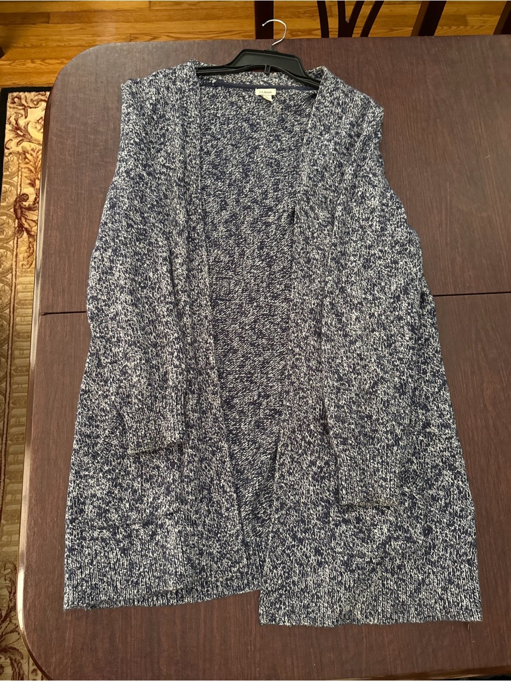 L.L. Bean Navy and White Marled Open Cardigan